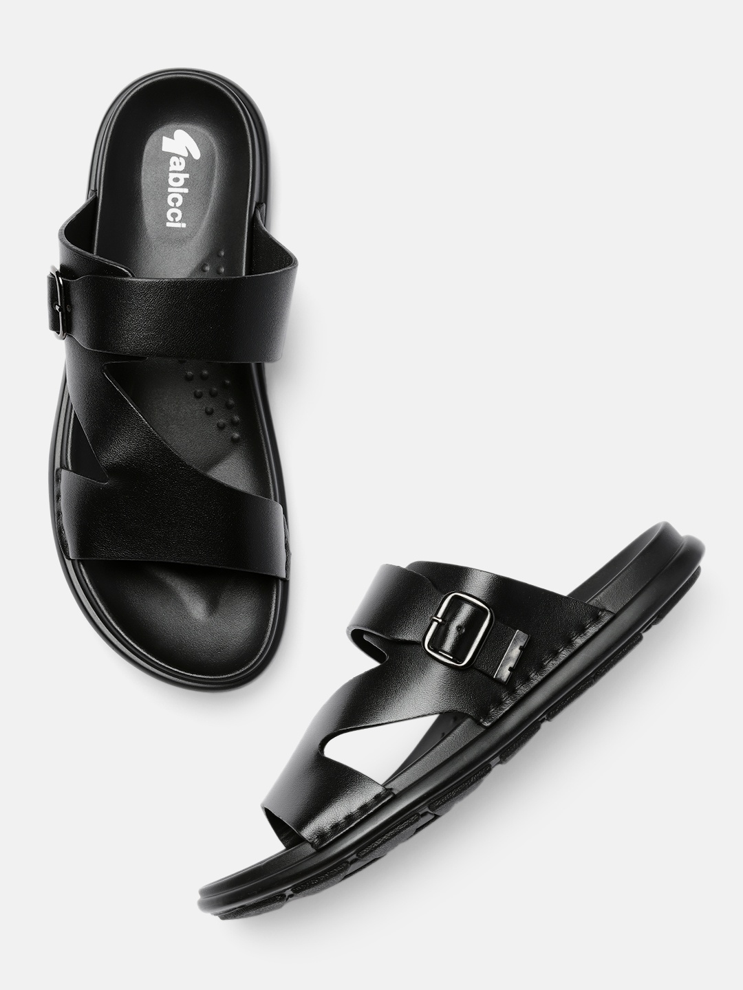 

GABICCI Men Black Leather Comfort Sandals