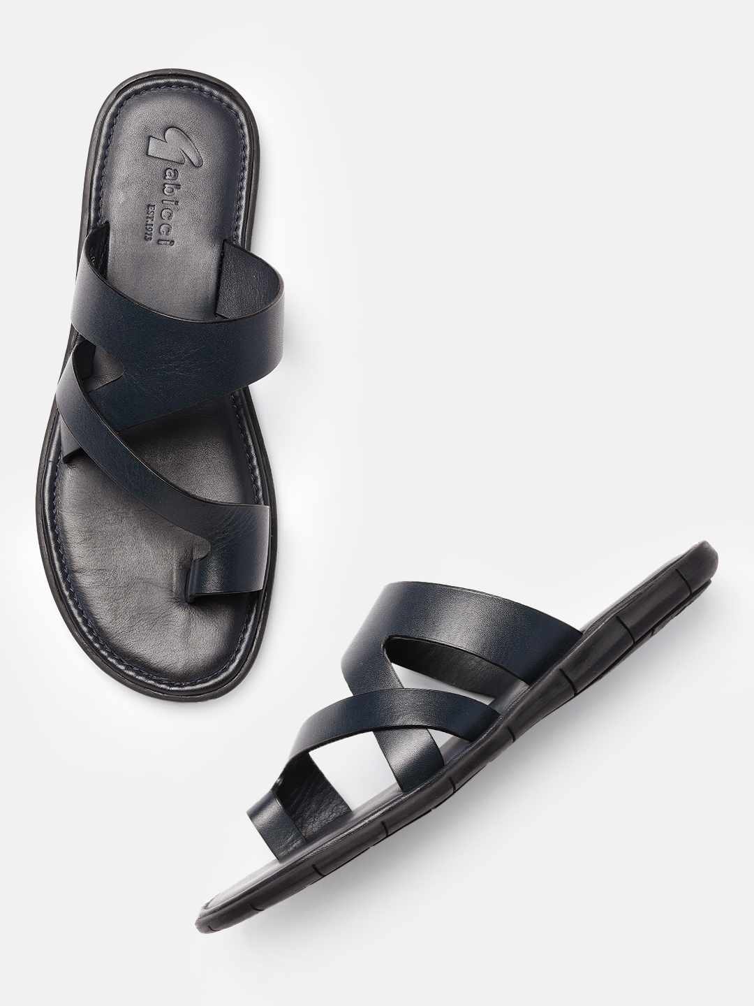 

GABICCI Men Navy Blue Leather Comfort Sandals