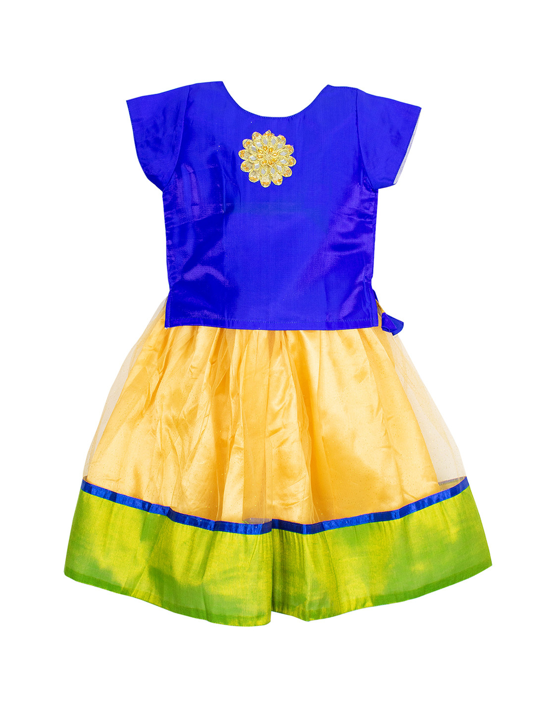 

AMIRTHA FASHION Girls Blue & Cream-Coloured Embellished Beads and Stones Ready to Wear Lehenga &