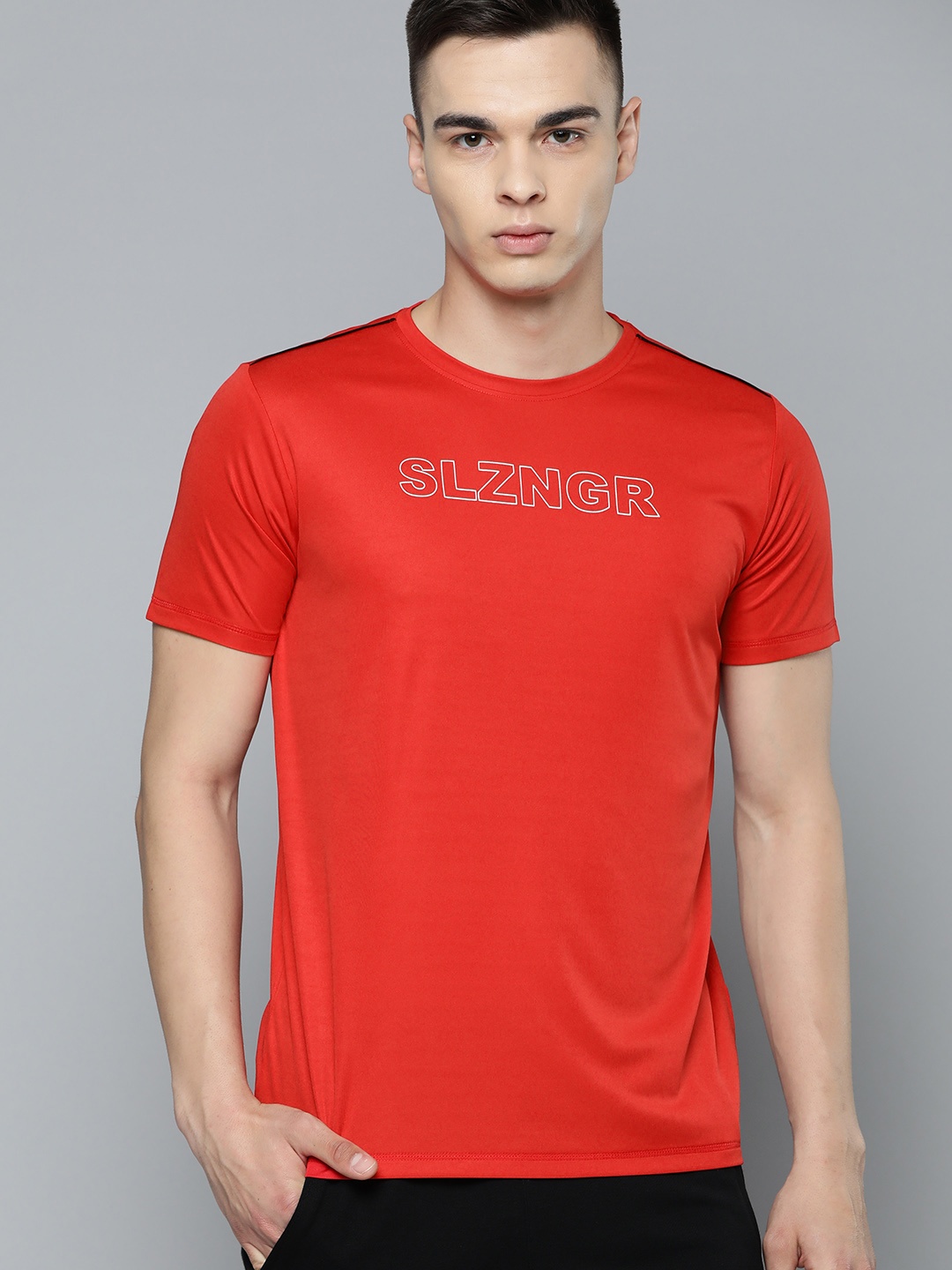 

Slazenger Men Brand Logo Printed Running T-shirt, Red