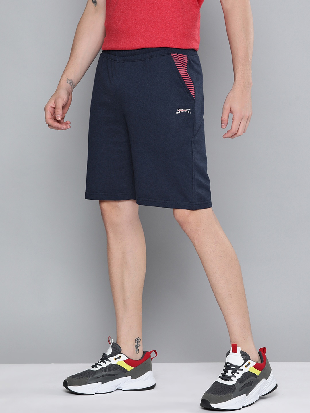 

Slazenger Men Navy Blue Brand Logo Printed Detail Shorts