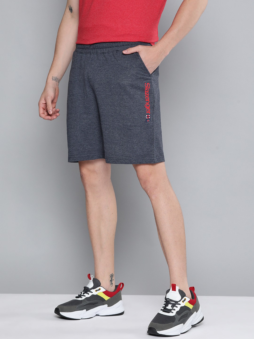 

Slazenger Men Navy Blue Brand Logo Printed Shorts