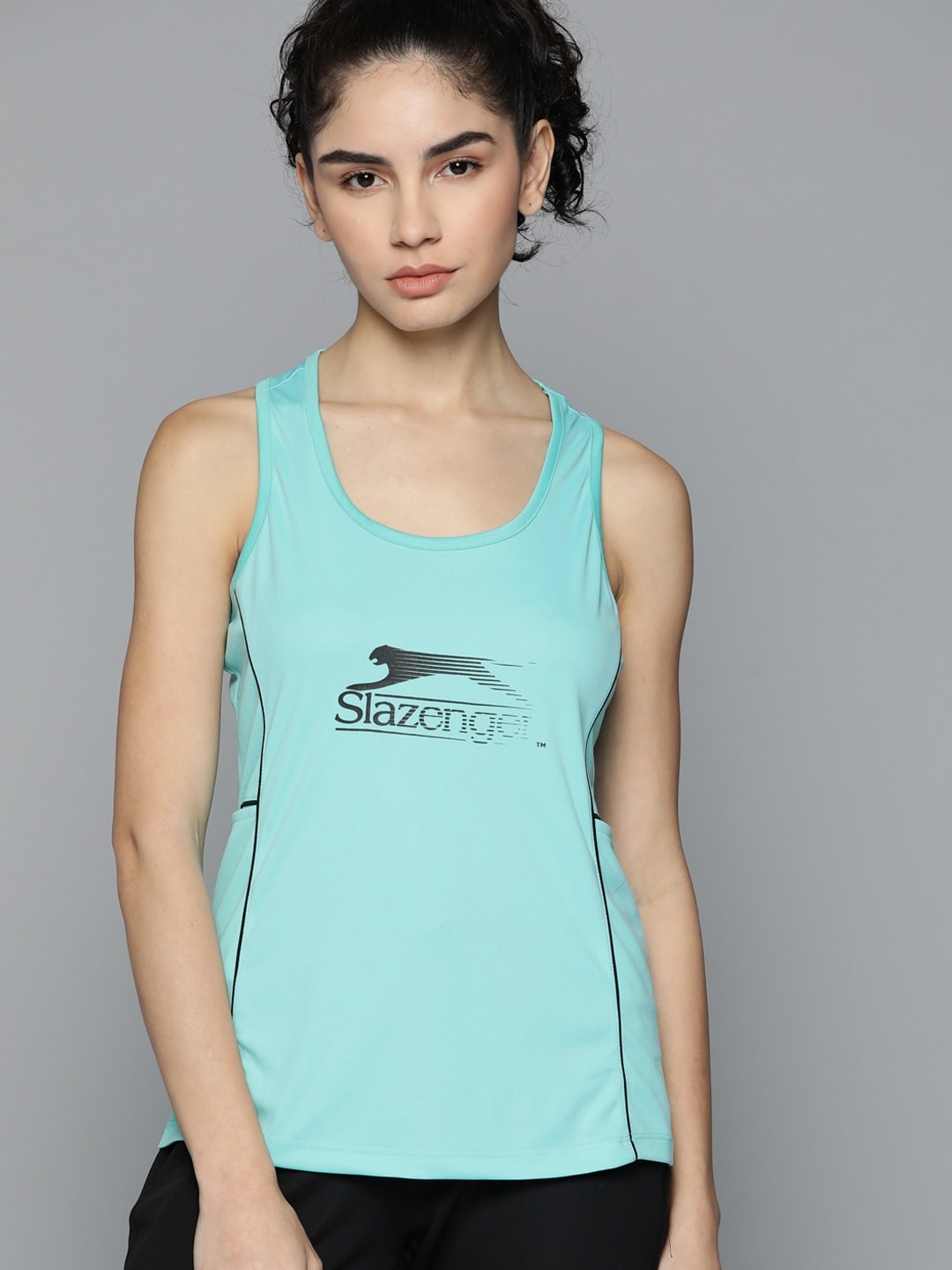 

Slazenger Women Mint Green Brand Logo Printed Ultra-Dry Running Tank Top
