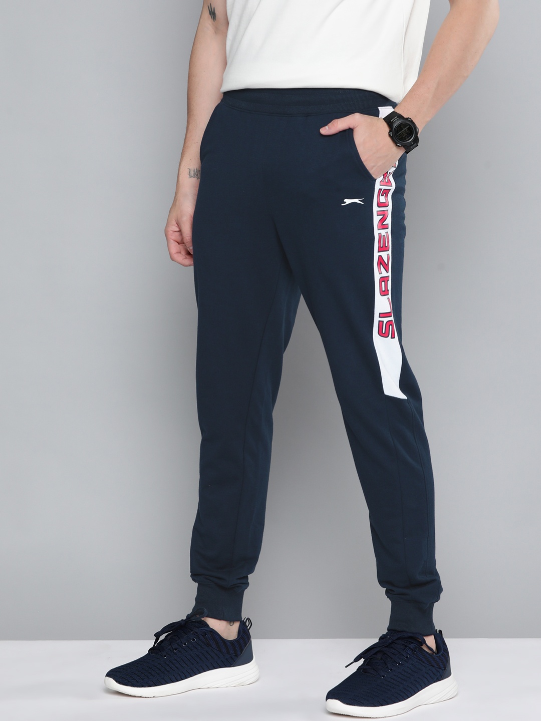 

Slazenger Men Navy Blue Solid Athleisure Joggers