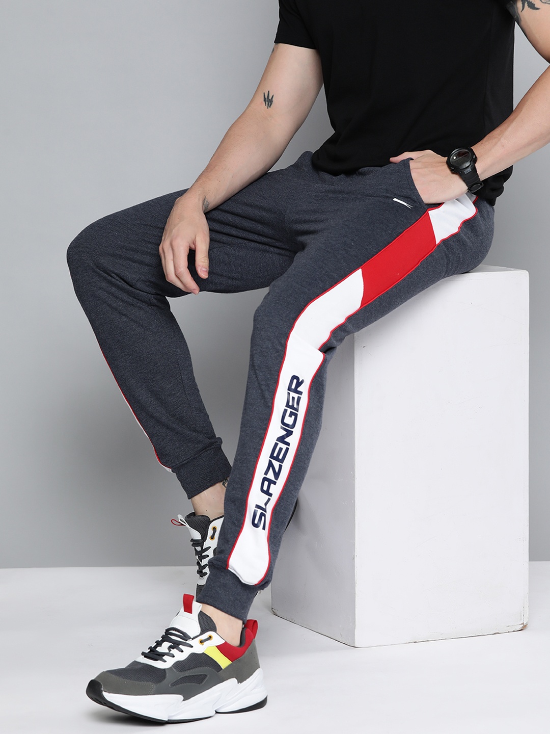 

Slazenger Men Navy Blue Melange Brand Logo Printed Joggers