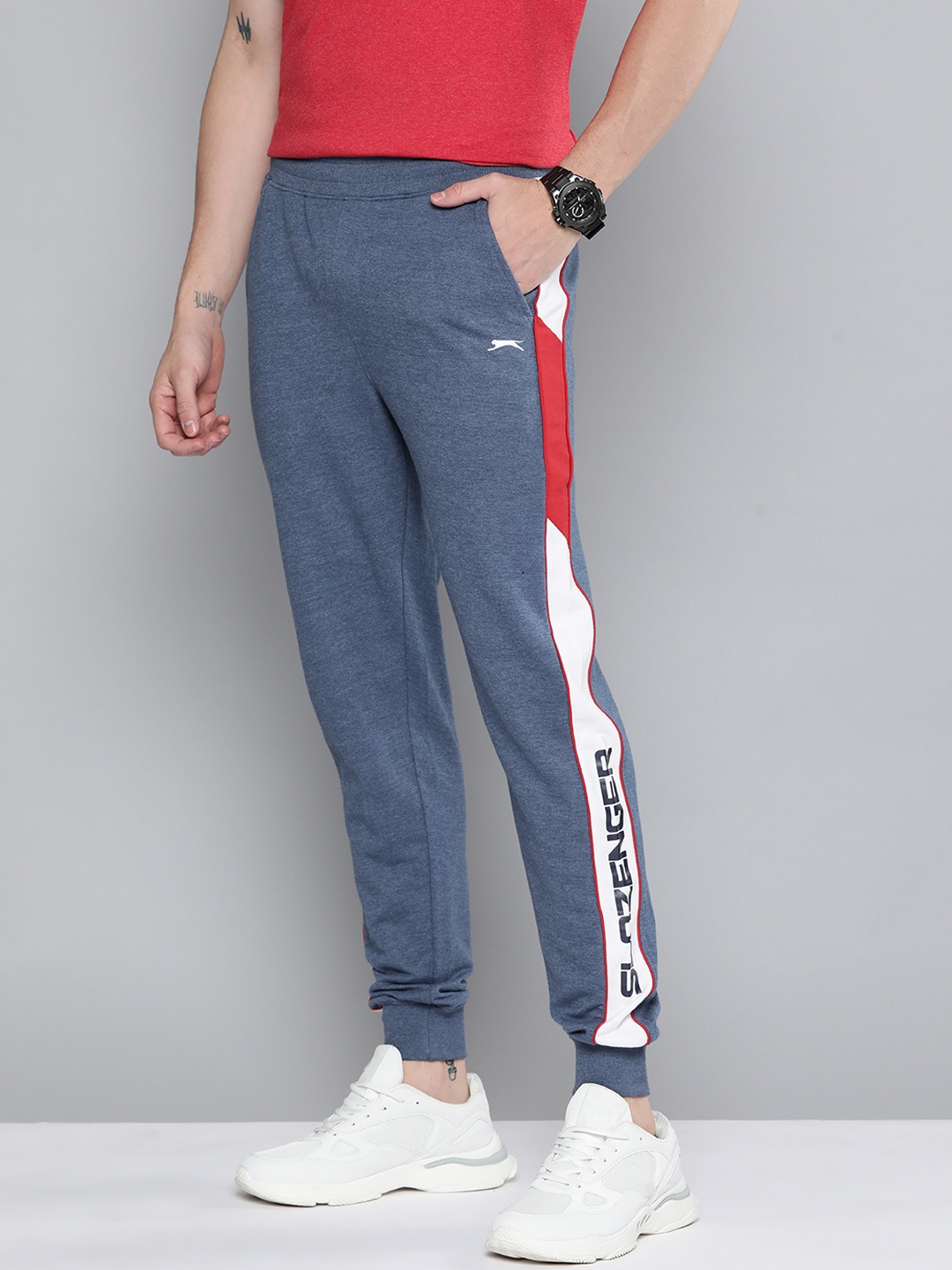 

Slazenger Men Navy Blue Brand Logo Printed Joggers