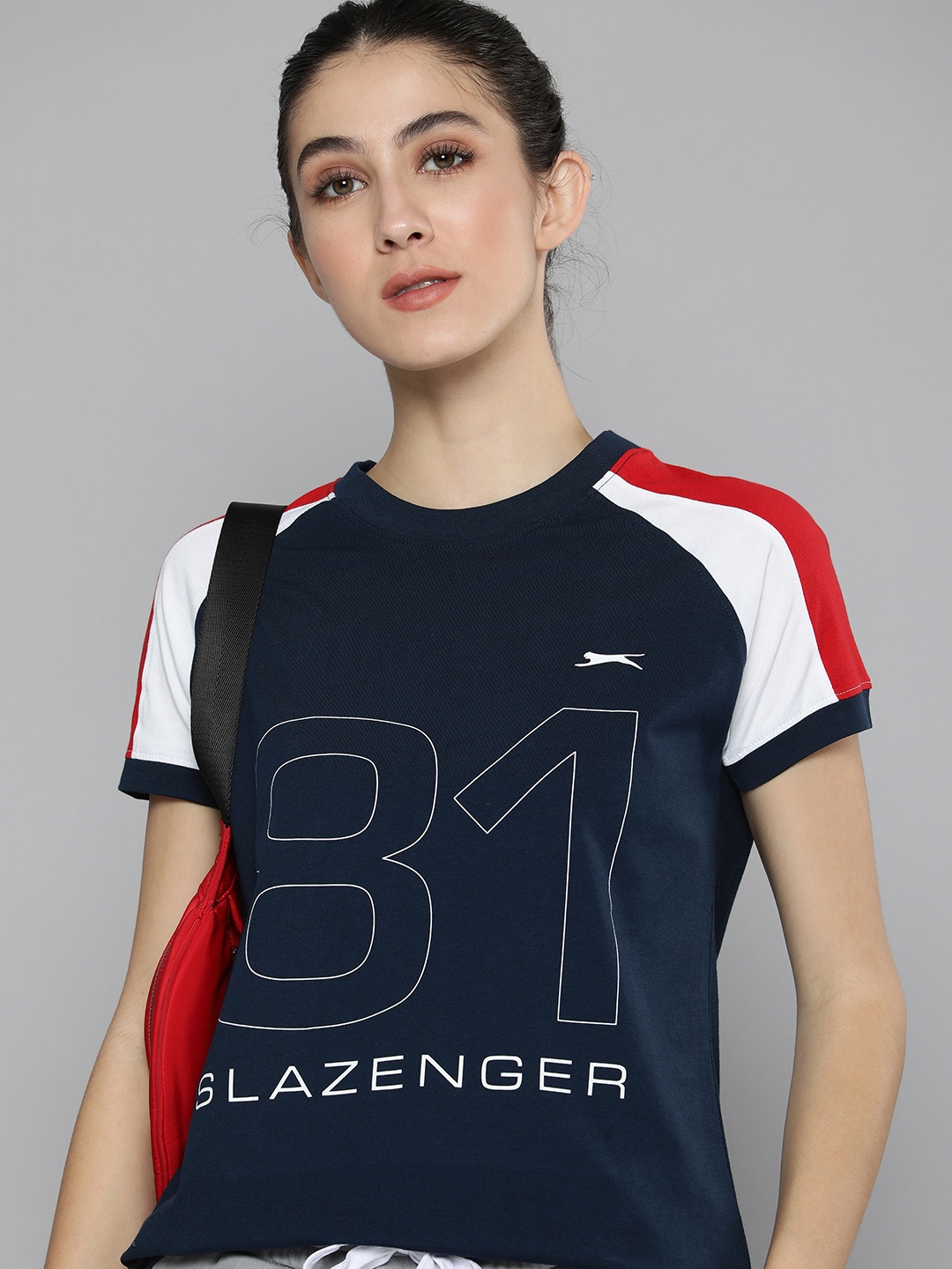 

Slazenger Women Navy Blue & White Brand Logo Print Pure Cotton Athleisure T-shirt