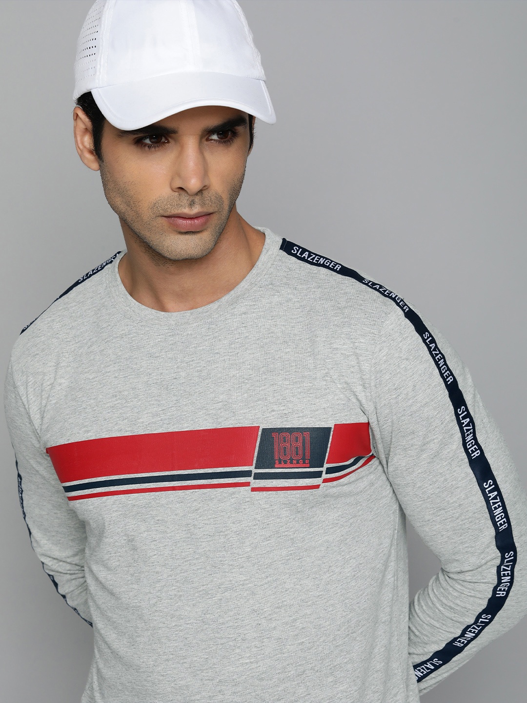 

Slazenger Men Grey & Red Brand Logo Printed T-shirt