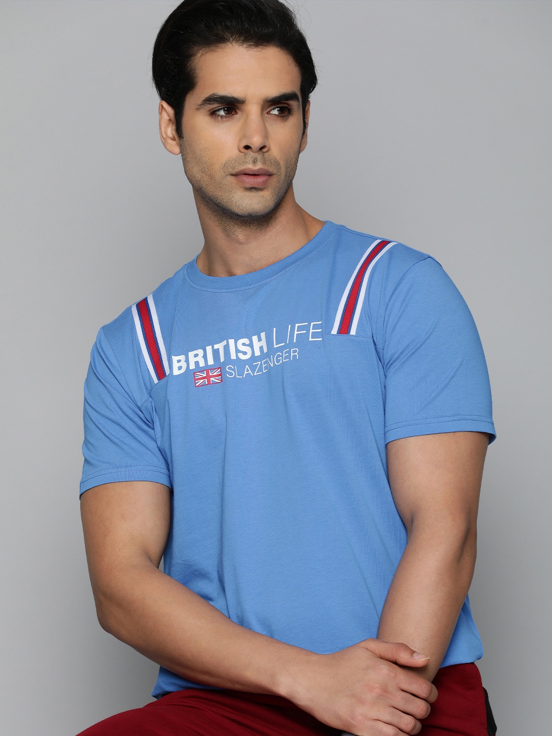

Slazenger Men Blue Brand Logo Printed Pure Cotton T-shirt