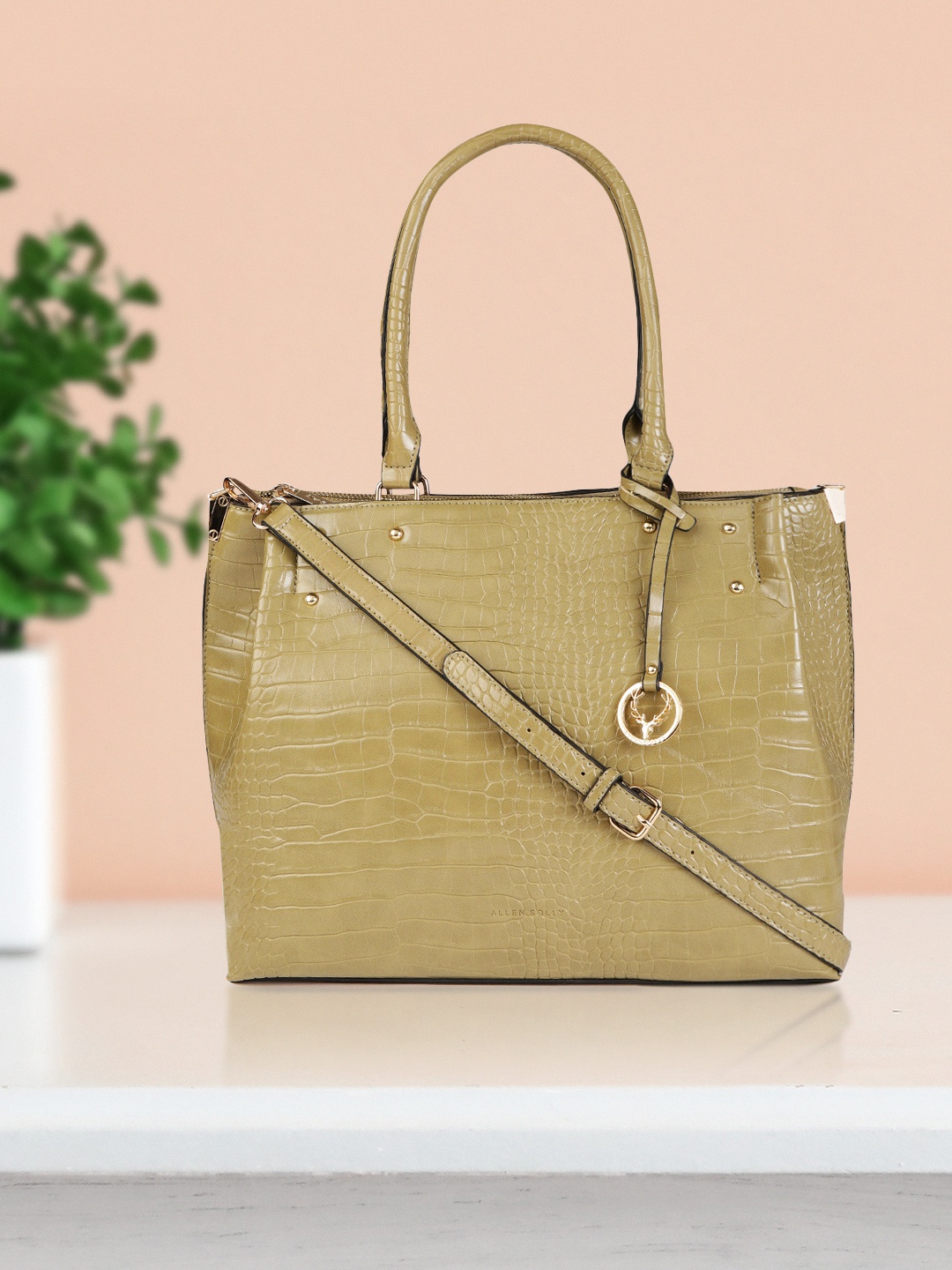 

Allen Solly Olive Green Textured Shoulder Bag