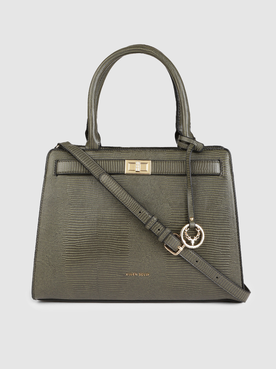 

Allen Solly Olive Green Textured Handheld Bag