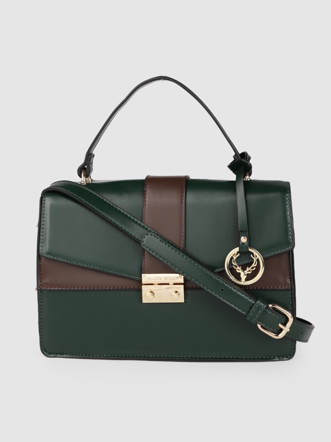 

Allen Solly Green and Brown Colourblocked Structured Satchel