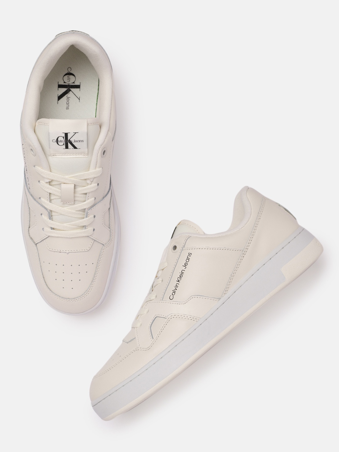 

Calvin Klein Men Off White Leather Sneakers