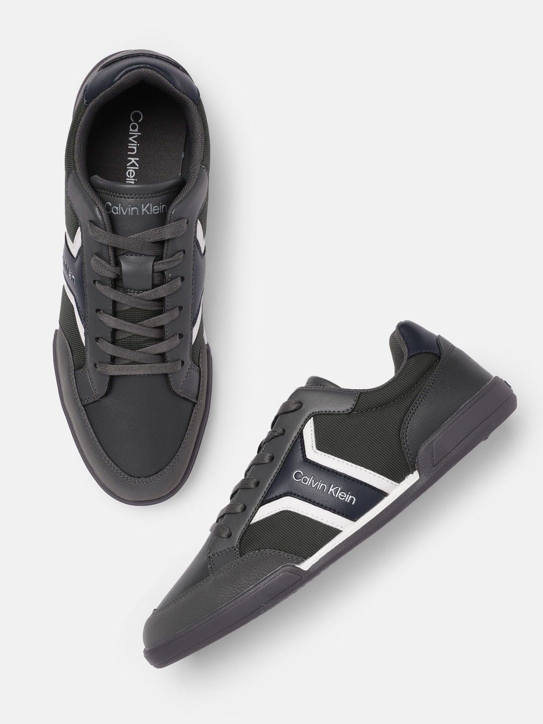 

Calvin Klein Men Charcoal Grey & Olive Green Colourblocked Regular Sneakers