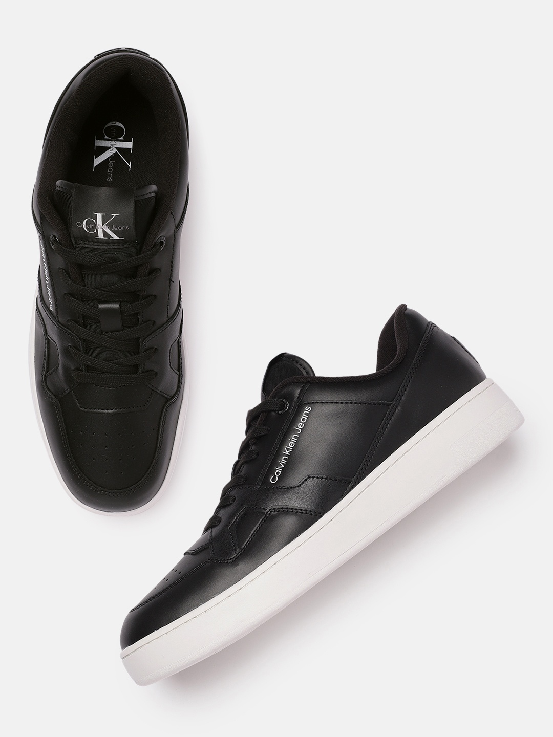 

Calvin Klein Men Black Leather BASKET CUPSOLE LACUP LOW Sneakers