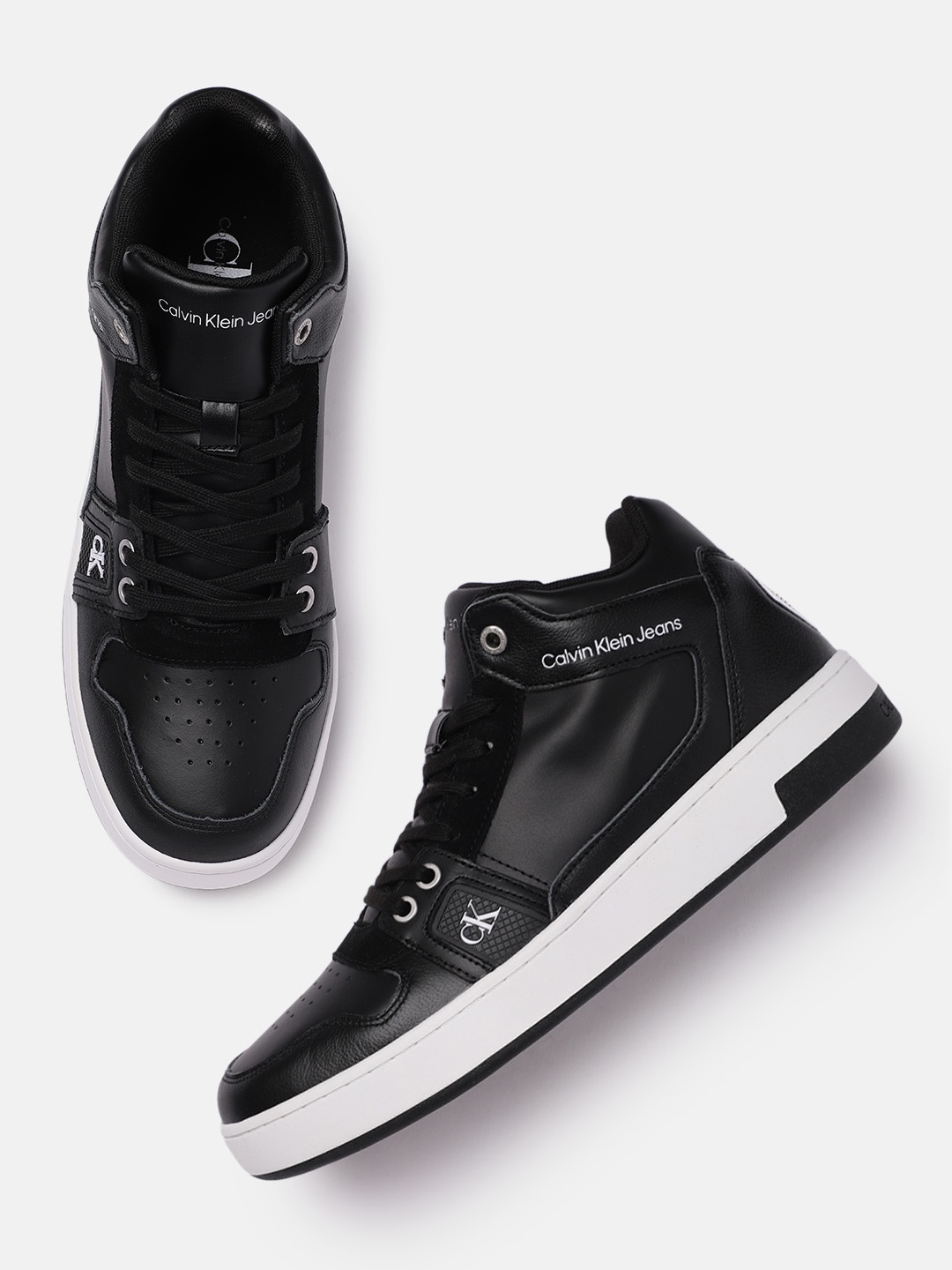 

Calvin Klein Men Black Leather Mid-Top Sneakers