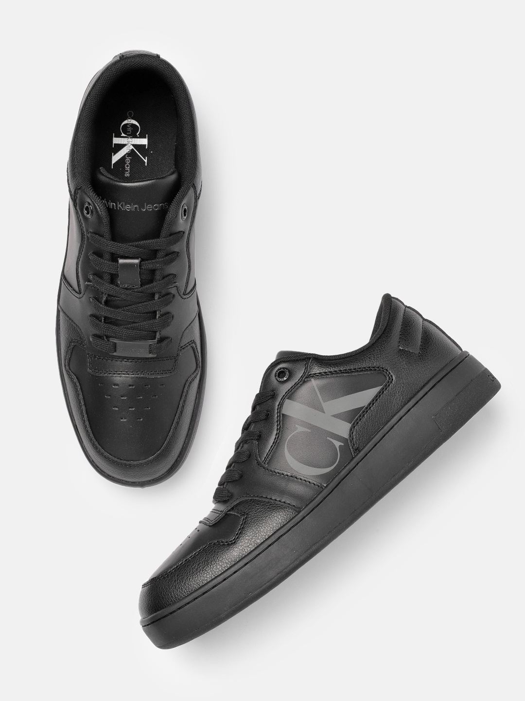 

Calvin Klein Men Black BASKET CUPSOLE Printed Perforations Sneakers