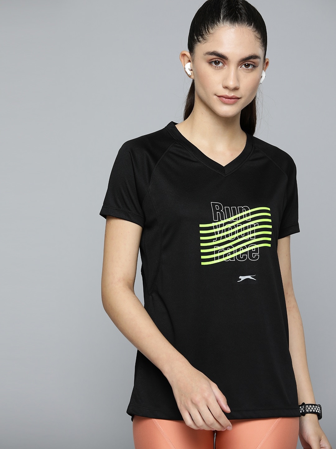 

Slazenger Women Black Typography Printed Antibacterial Running T-shirt