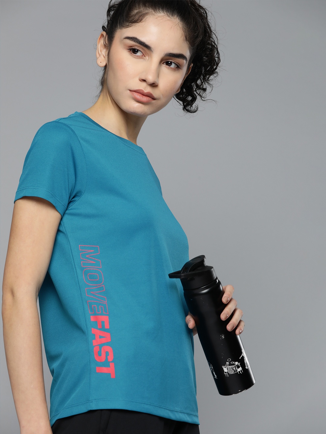 

Slazenger Women Teal Blue Printed Antibacterial Running T-shirt