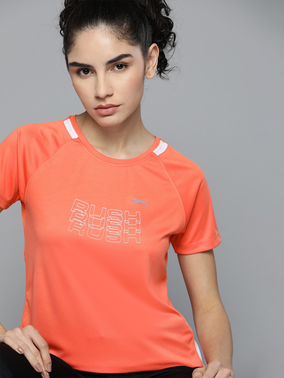 

Slazenger Women Running Peach-Coloured Printed Crew Neck Ultra-Dry T-shirt