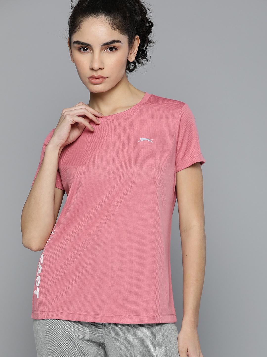 

Slazenger Women Pink Solid Ultra-Dry Printed Running T-shirt