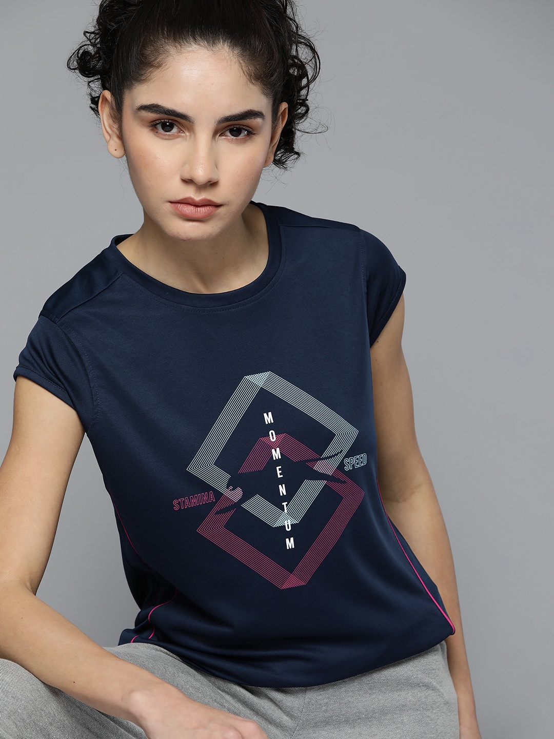 

Slazenger Women Navy Blue Ultra-Dry Printed Running T-shirt