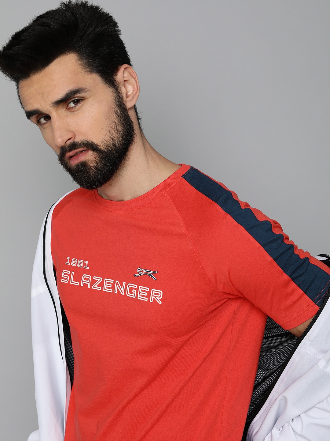 

Slazenger Men Red & White Brand Logo Printed Pure Cotton T-shirt