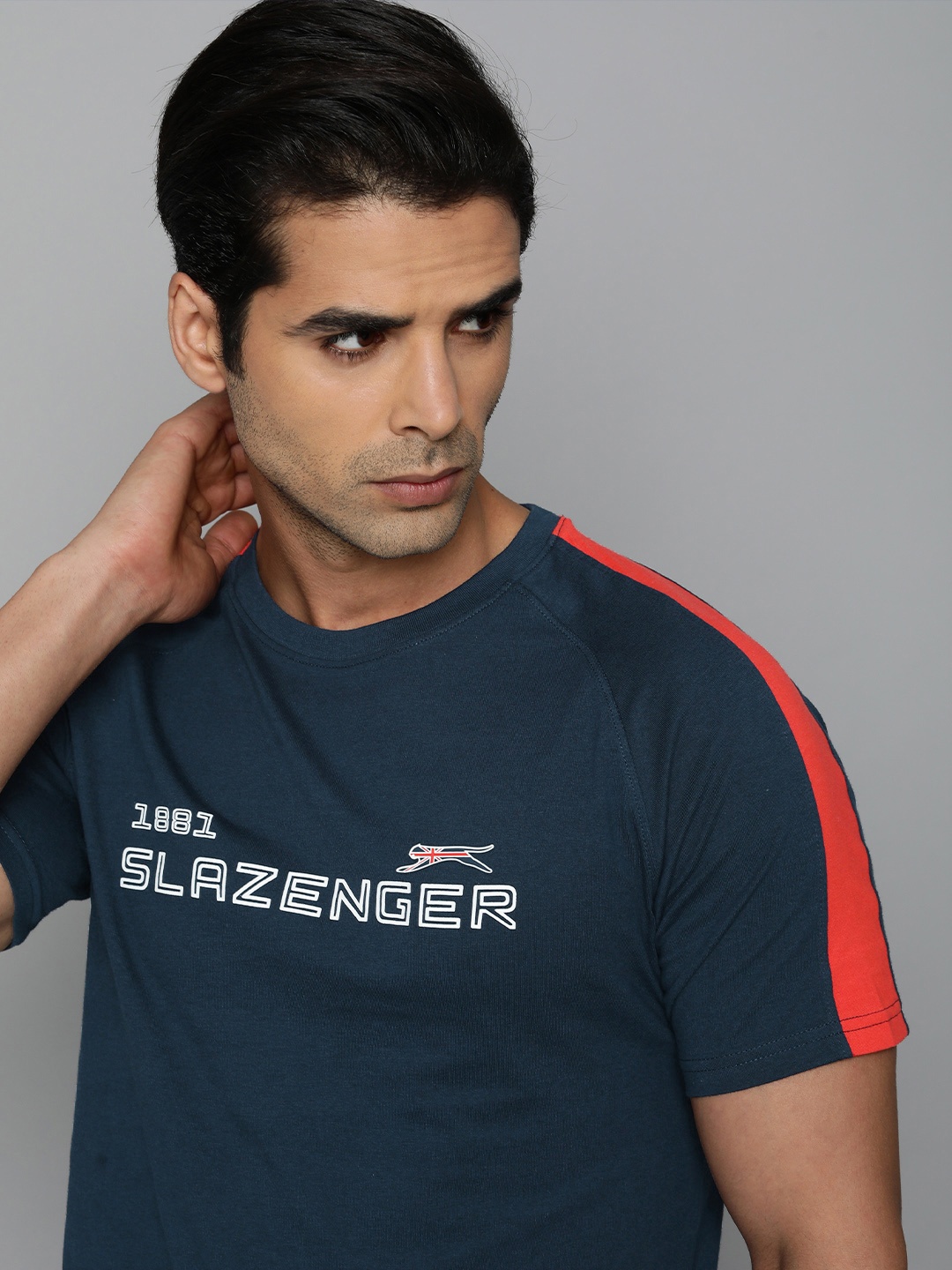 

Slazenger Men Navy Blue & Red Brand Logo Printed T-shirt