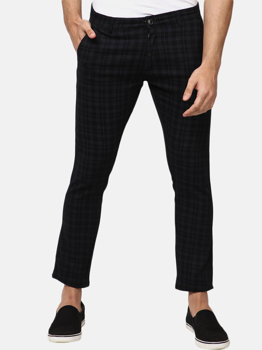 

V-Mart Men Black Checked Easy Wash Chinos Trousers