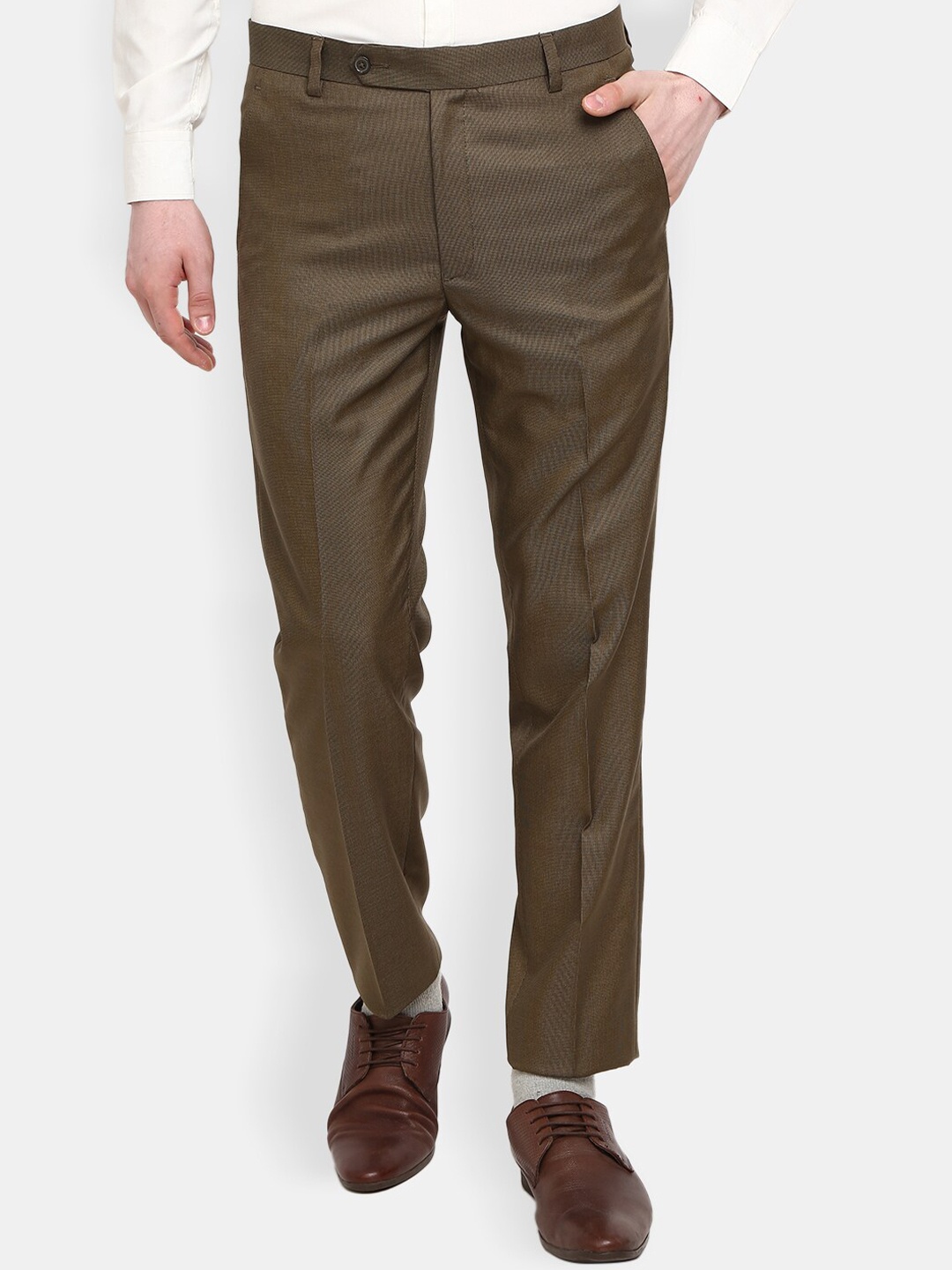

V-Mart Men Brown Textured Easy Wash Trousers