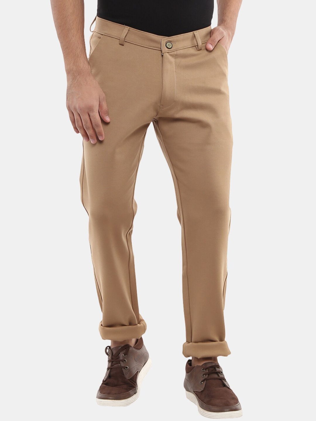 

V-Mart Men Khaki Textured Easy Wash Chinos Trousers