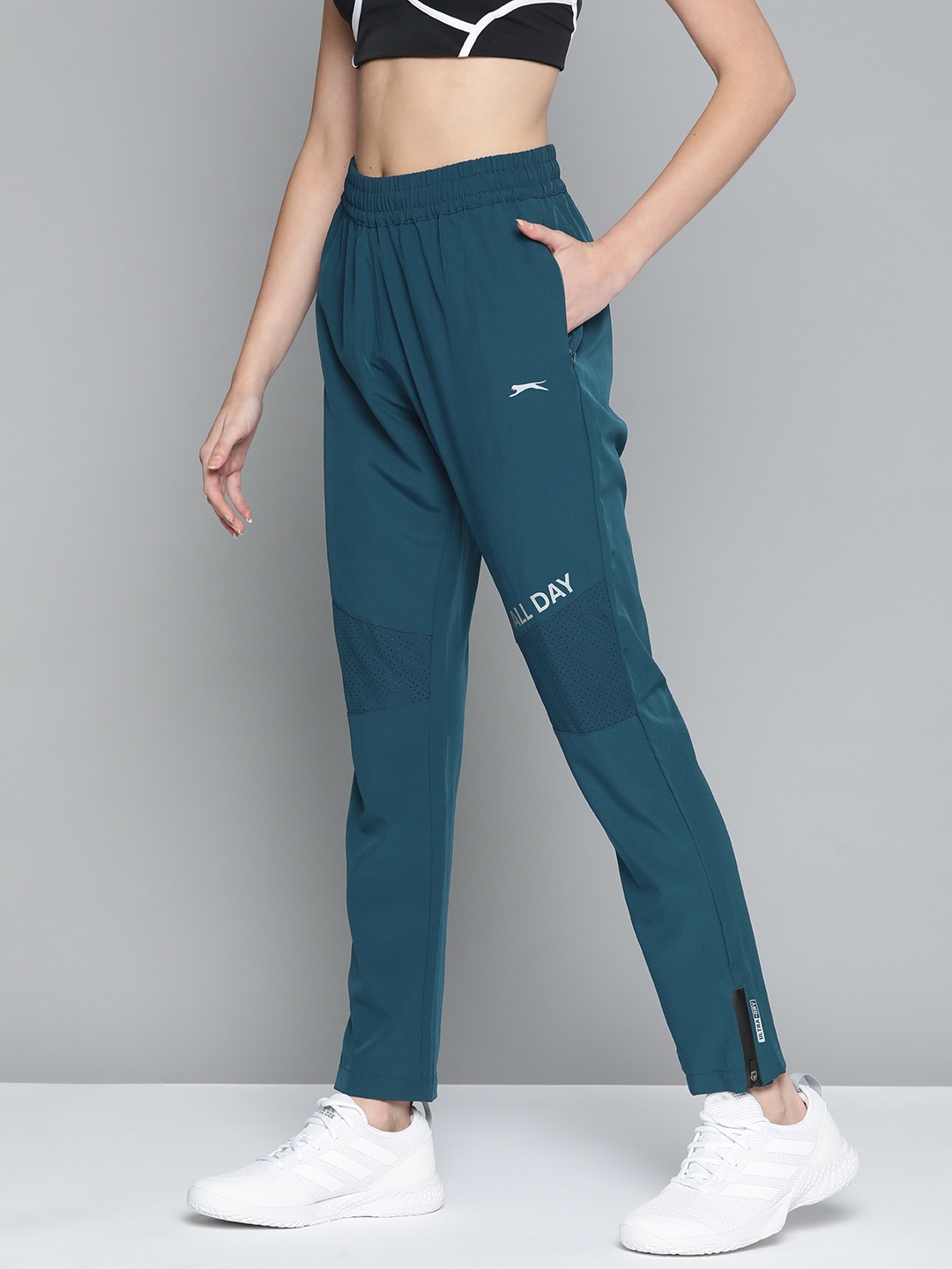 

Slazenger Women Teal Blue Brand Logo Printed Running Track Pants