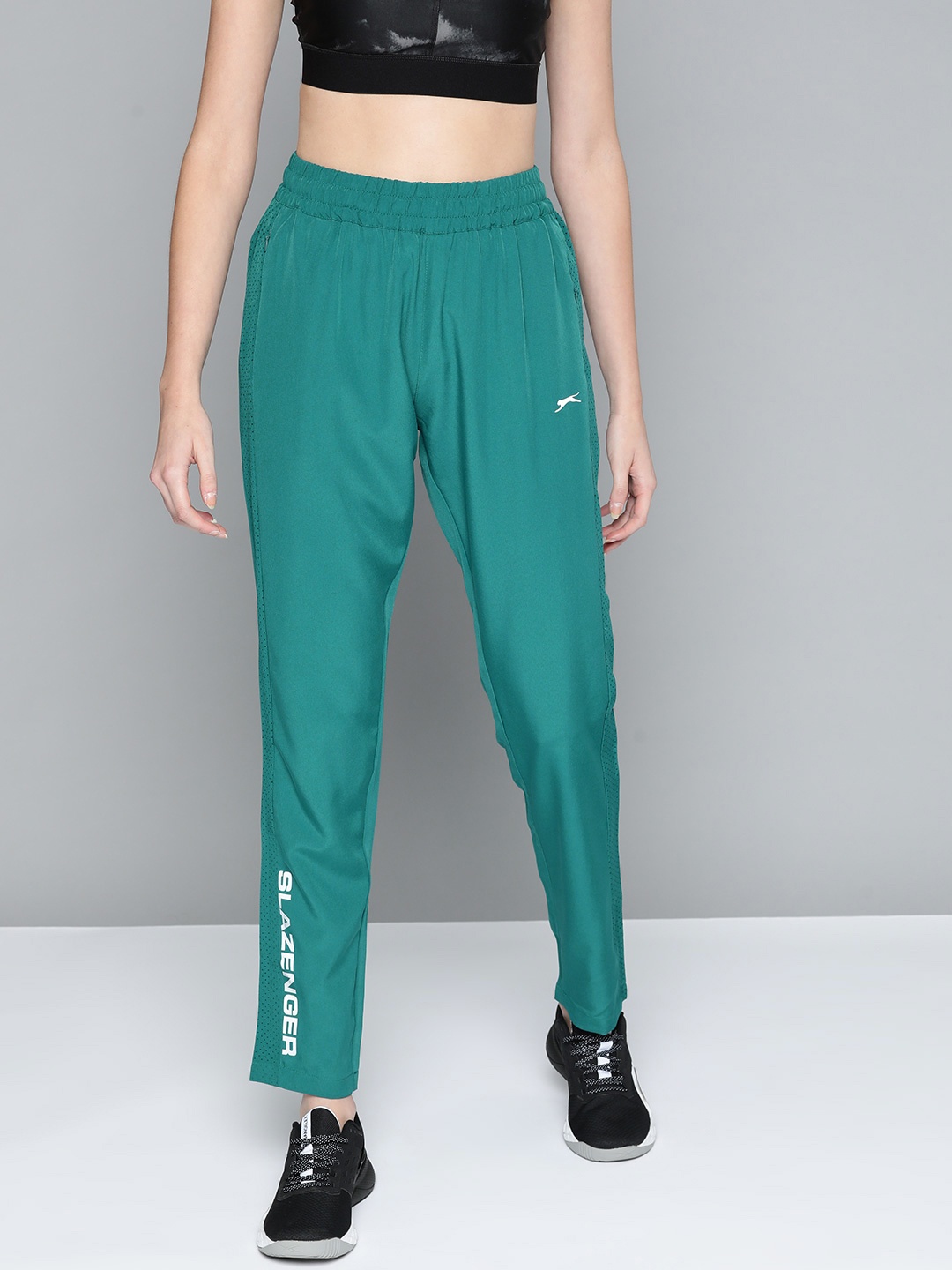

Slazenger Women Running Teal Green Brand Carrier Ultra-Dry Track Pants