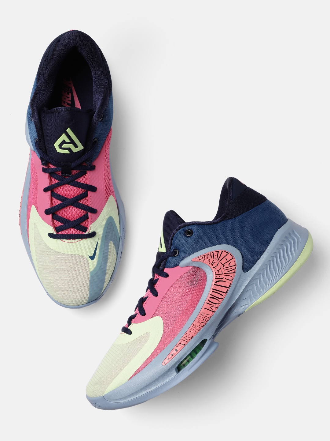 

Nike Men Blue & Pink ZOOM FREAK 4 Basketball Shoes