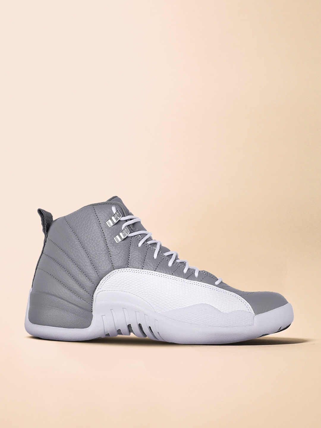 

Nike Men Grey AIR JORDAN 12 RETRO Leather Mid-Top Basketball Shoes