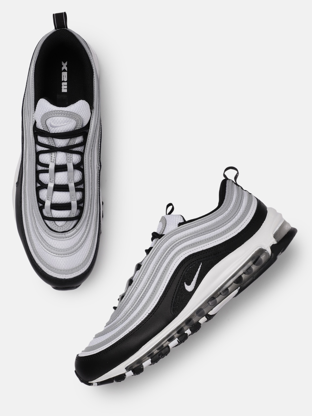 

NIKE Men Black AIR MAX 97 Textured Leather Sneakers
