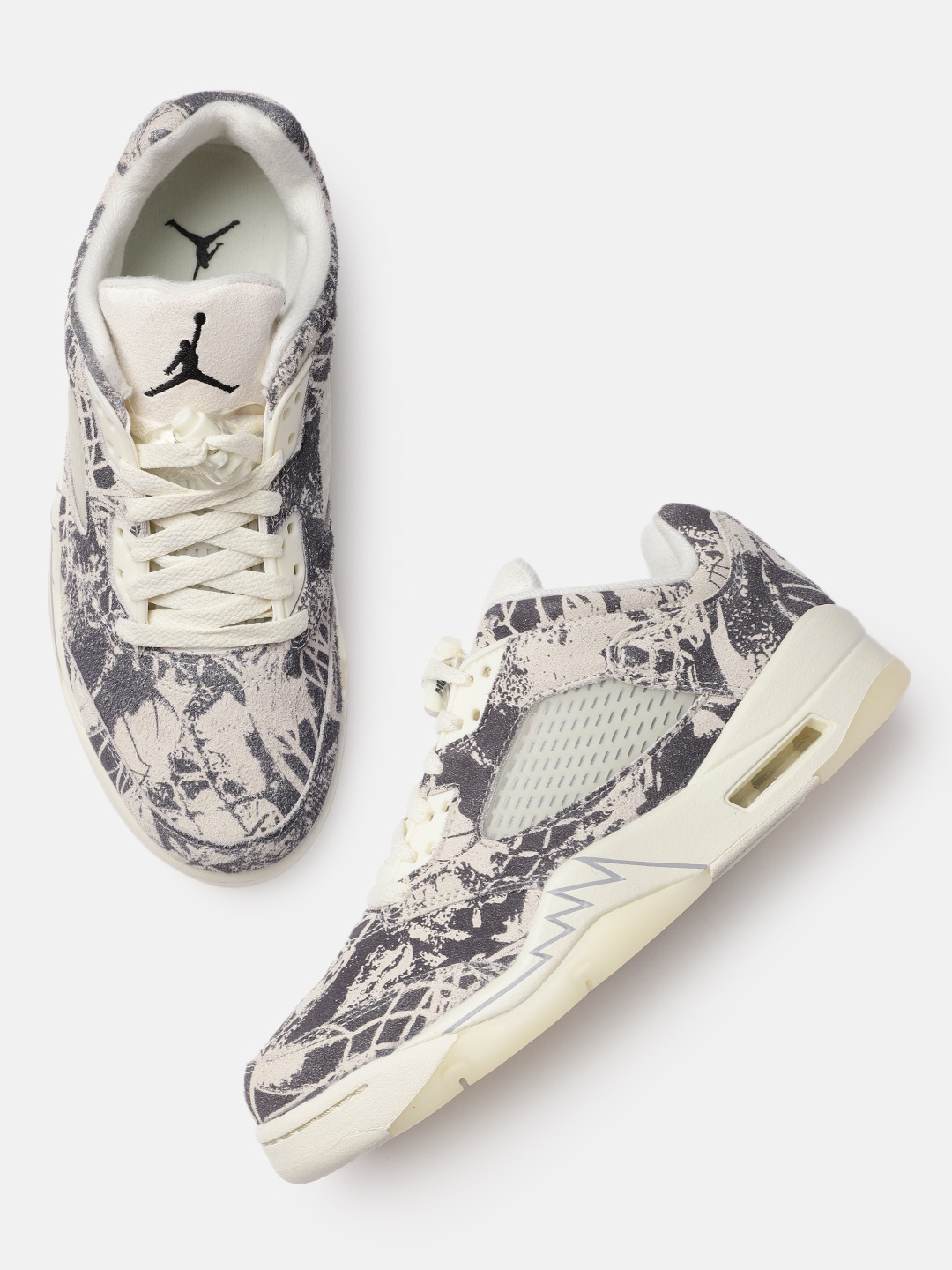 

Nike Women Off White AIR JORDAN 5 RETRO Leather Basketball Shoes