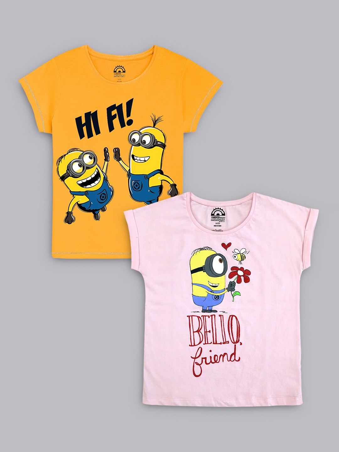 

Kids Ville Girls Pack Of 2 Minions Printed Tshirt, Multi