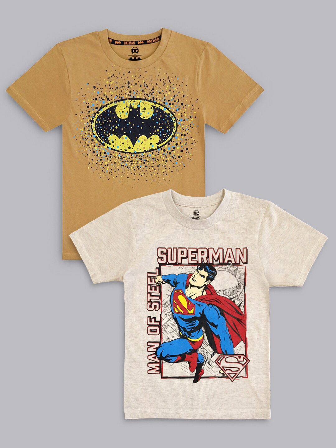 

Kids Ville Boys Pack Of 2 Dc Comics Printed T-shirts, Yellow