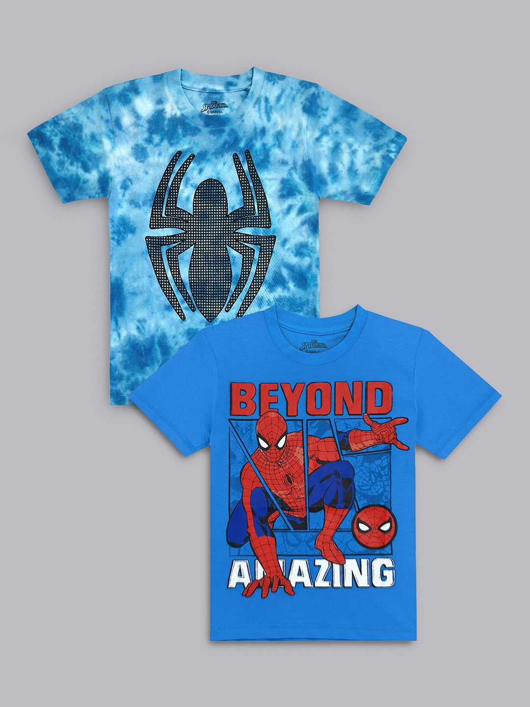 

Kids Ville Boys Pack Of 2 Blue Spider Man Printed Pure Cotton Tshirts, Multi