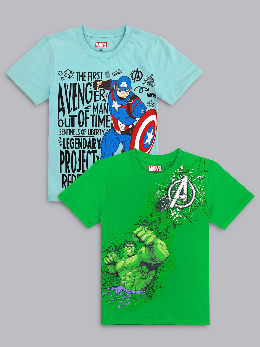 

Kids Ville Boys Pack of 2 Avengers Printed Pure Cotton T-shirts, Blue