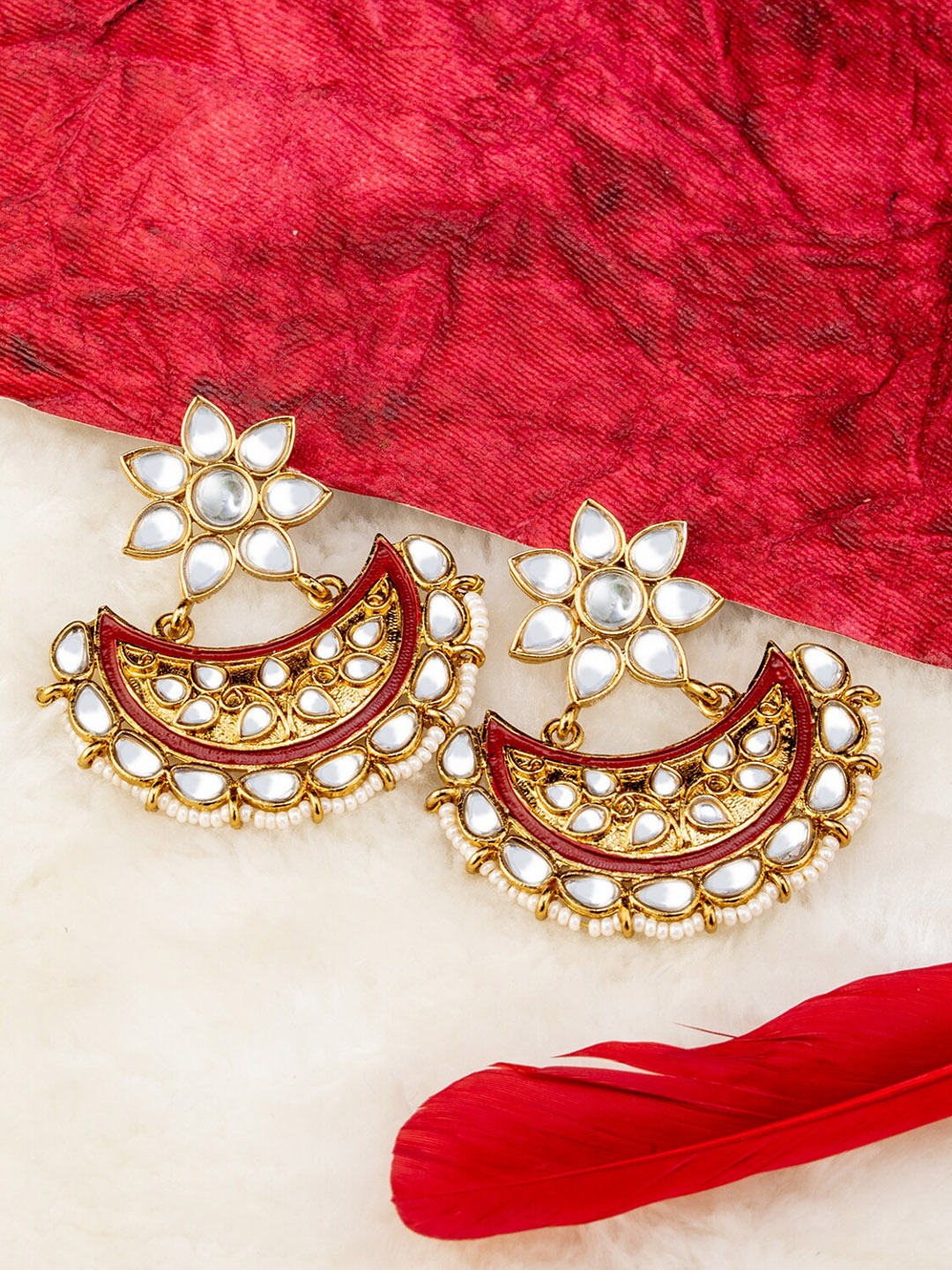 

BARSANO Gold-Toned Classic Chandbalis Earrings