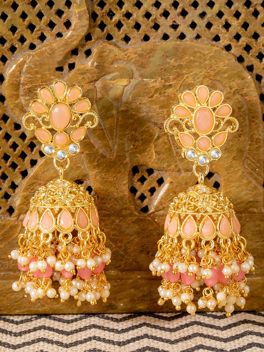 

BARSANO Peach-Coloured Classic Jhumkas Earrings