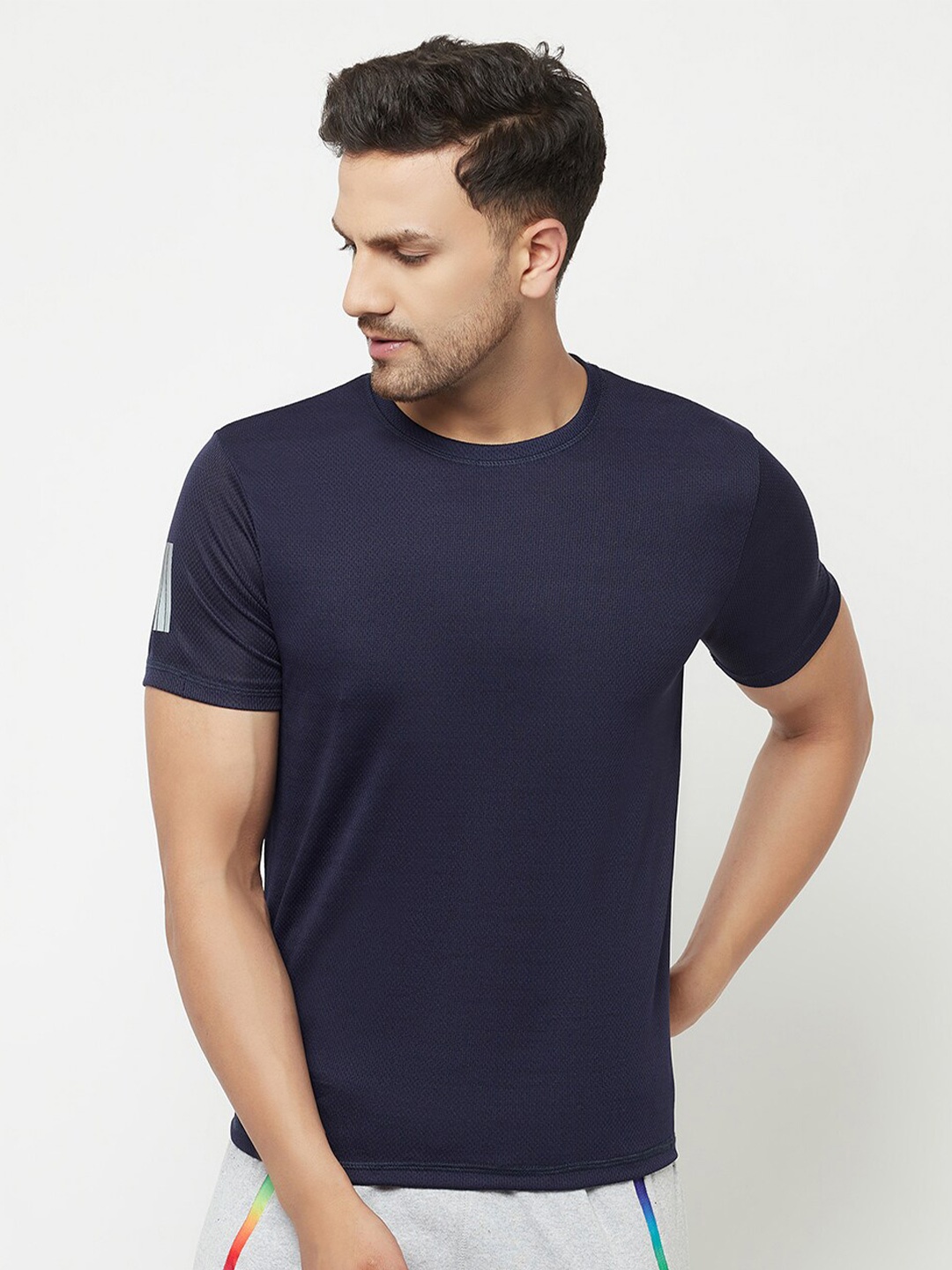 ELEGANCE Men Navy Blue T-shirt