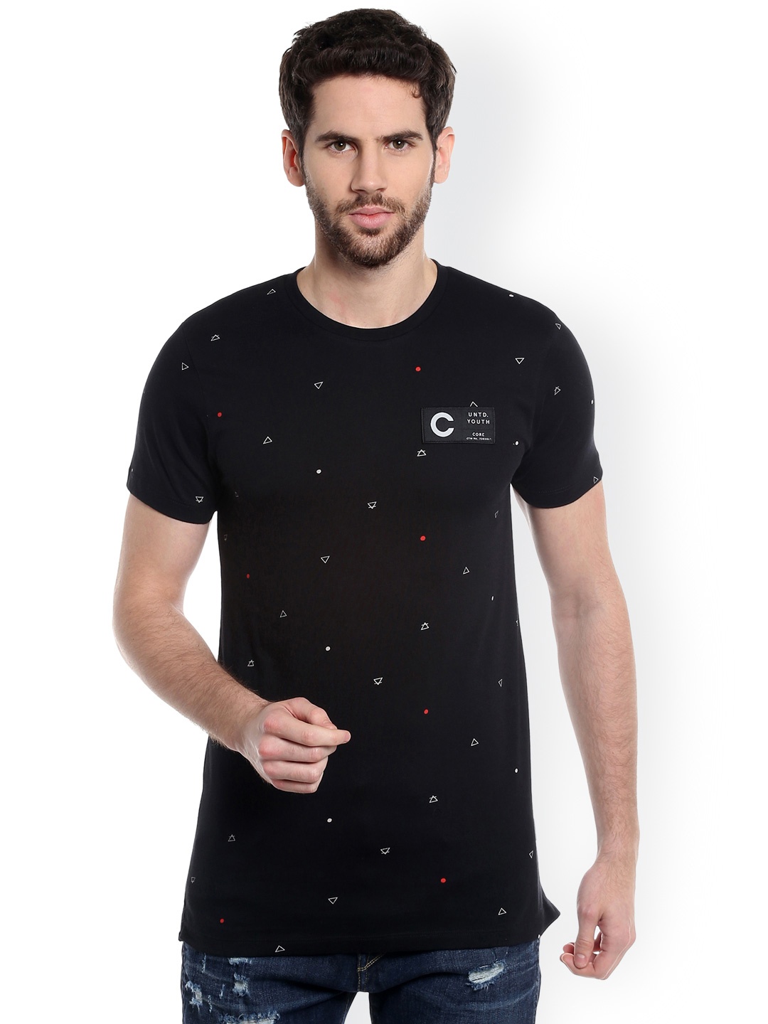

Jack Jones Men Black Printed Round Neck Pure Cotton T-shirt
