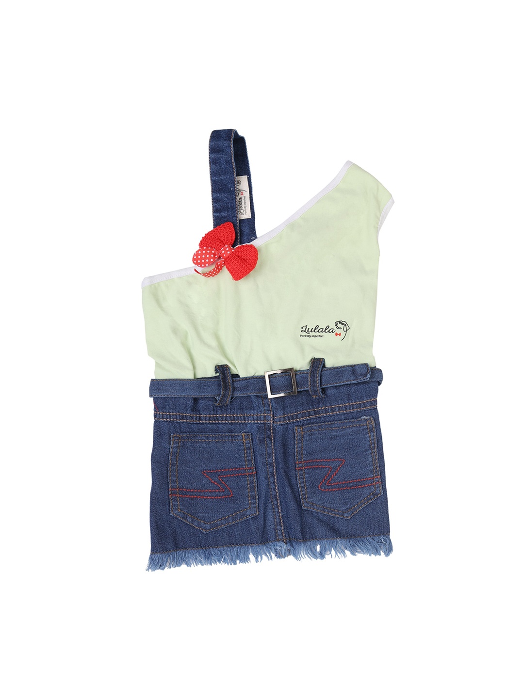 

Lulala Sea-Green & Blue Self-Design Cotton Dog Dress