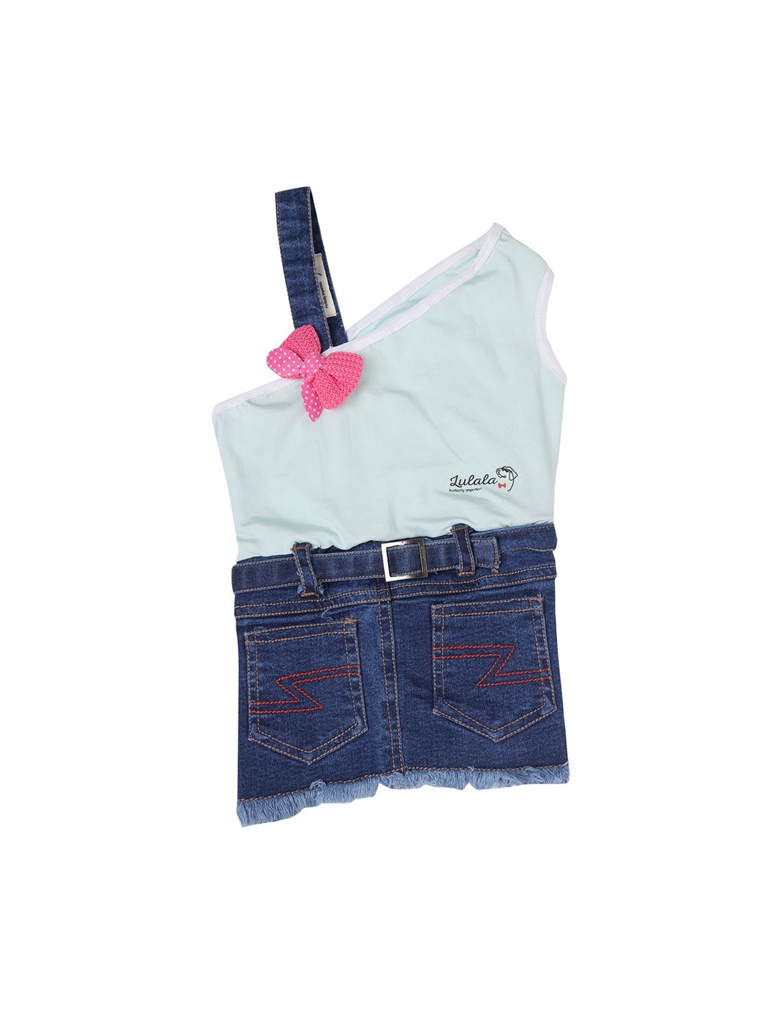 

Lulala Blue & Pink Self Design Denim Dog Dress