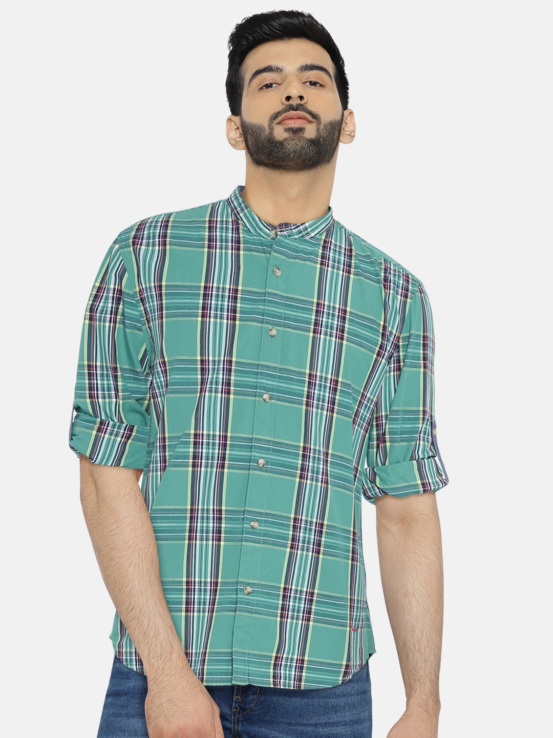 

Jack & Jones Men Green Checked Casual Shirt