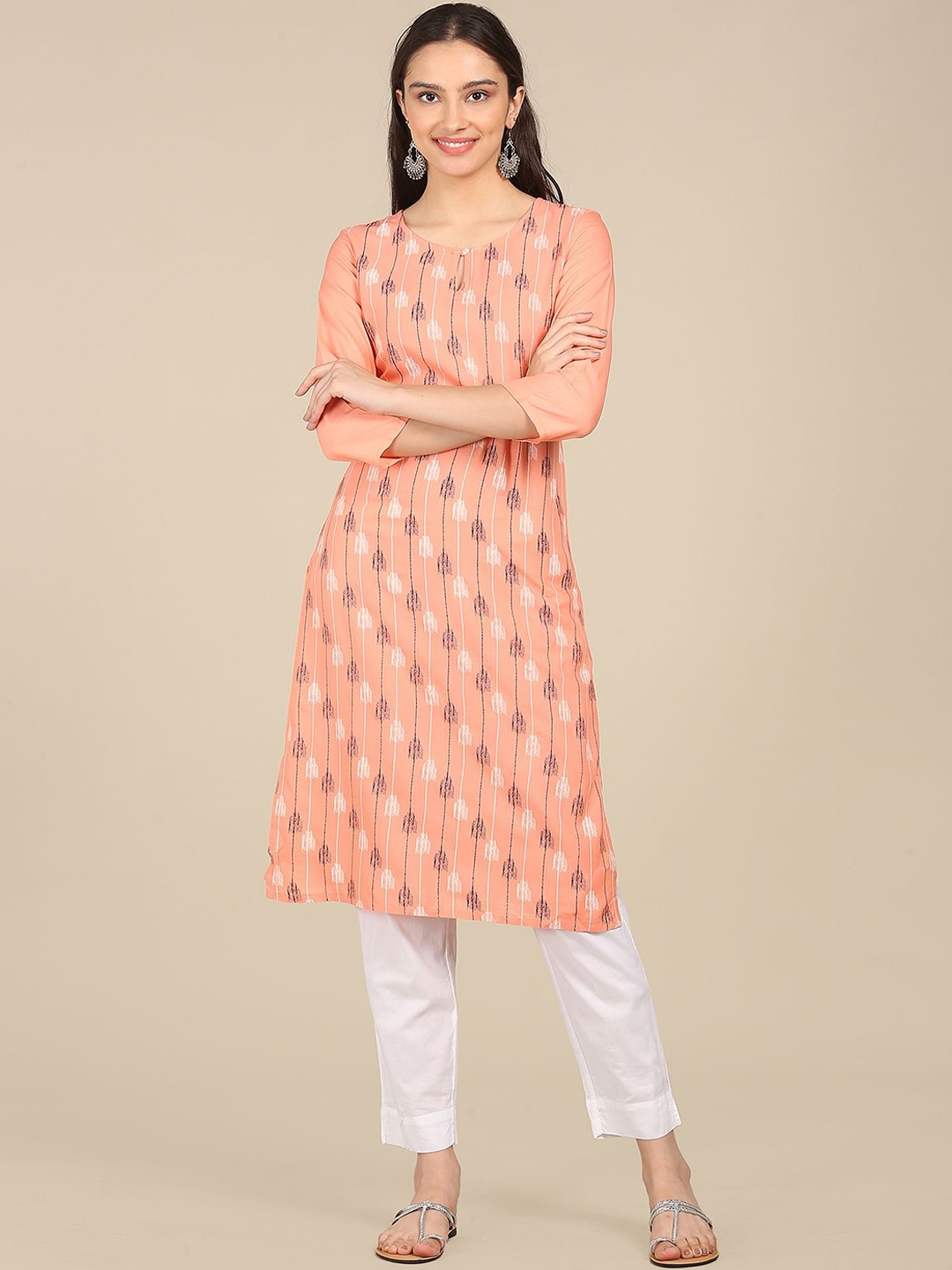 

Karigari Women Orange & salmon Quirky Flared Sleeves Anarkali Kurta