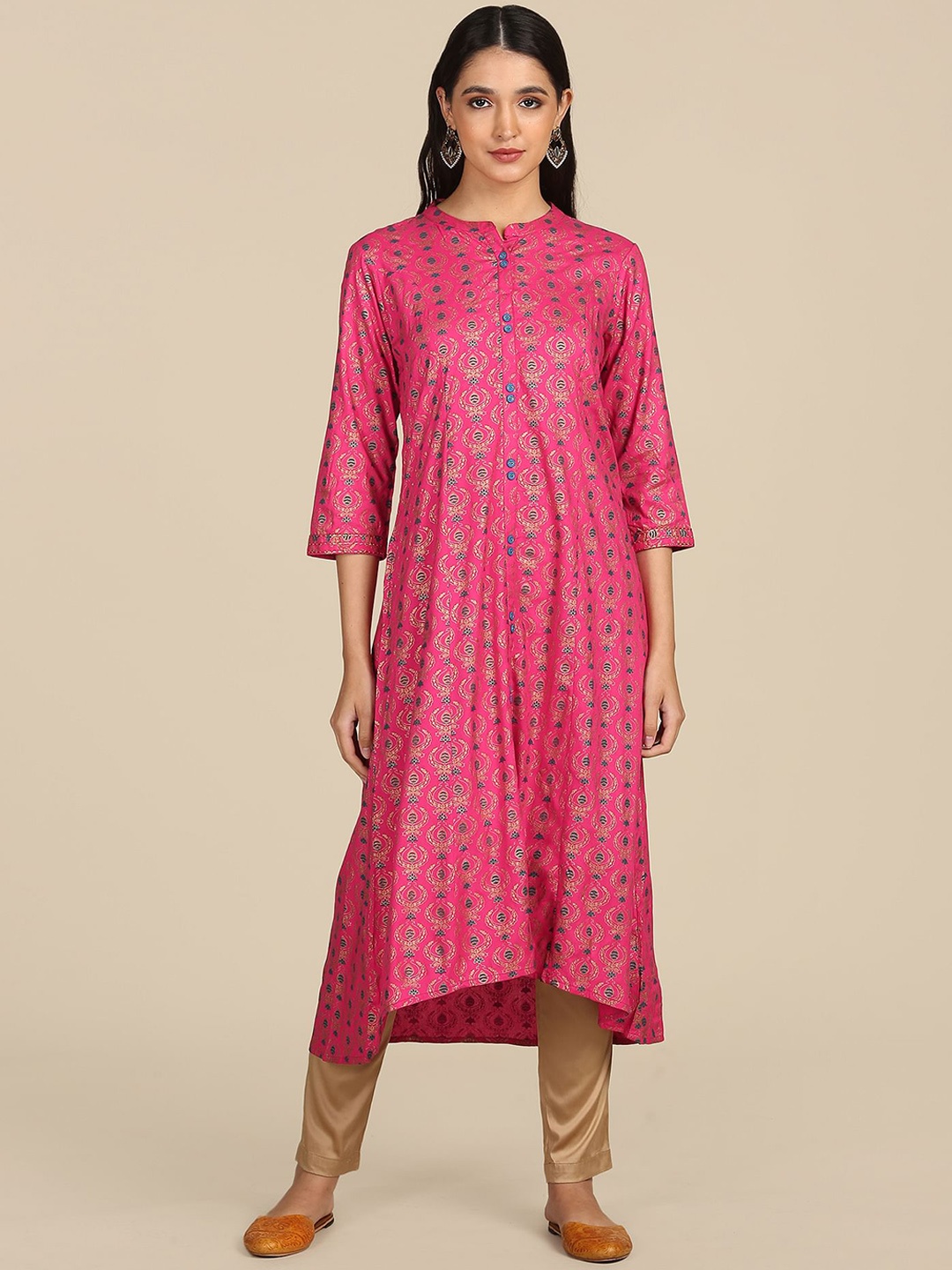 

Karigari Women Pink Yoke Design Anarkali Kurta